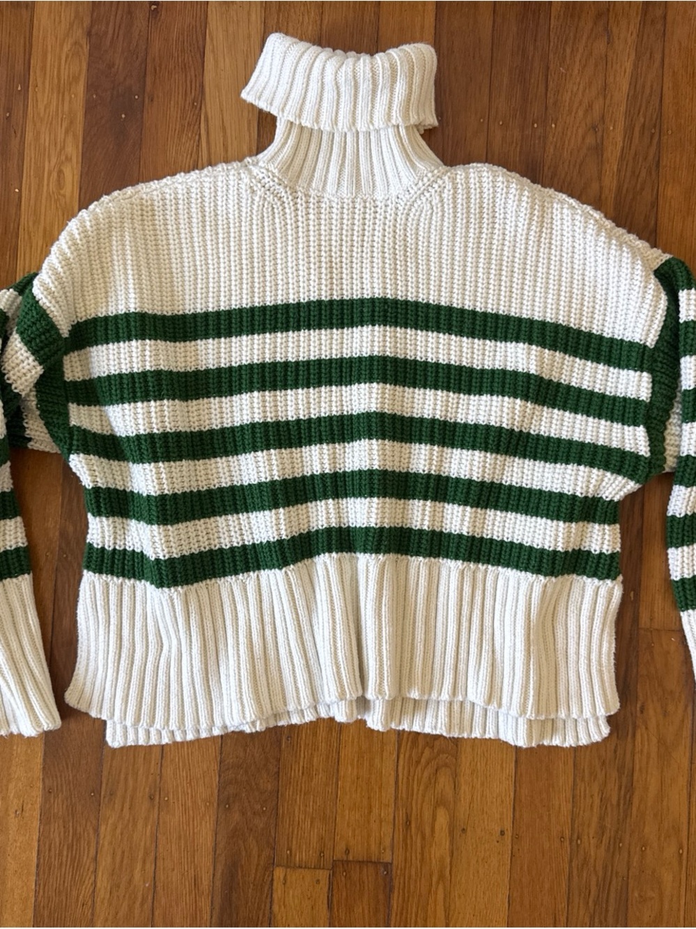 Madewell Cream Turtleneck Sweater with Green Stripes